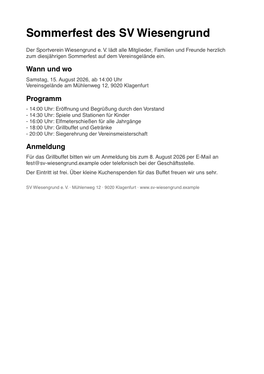 Erste Seite der ursprünglichen Einladung: Überschriften nur durch große Schrift markiert, Aufzählung mit Bindestrichen, keine hinterlegten Struktur-Tags.